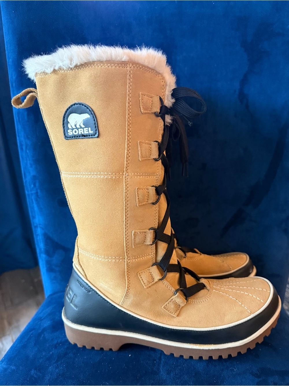 Sorel Tivoli High II Women's Tan Black Suede Waterproof Snow Boots 8 1/2